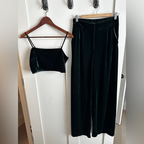 12th Tribe Rhea Emerald Velvet Crop Top & Trouser Set Medium NWT - Picture 2 of 6